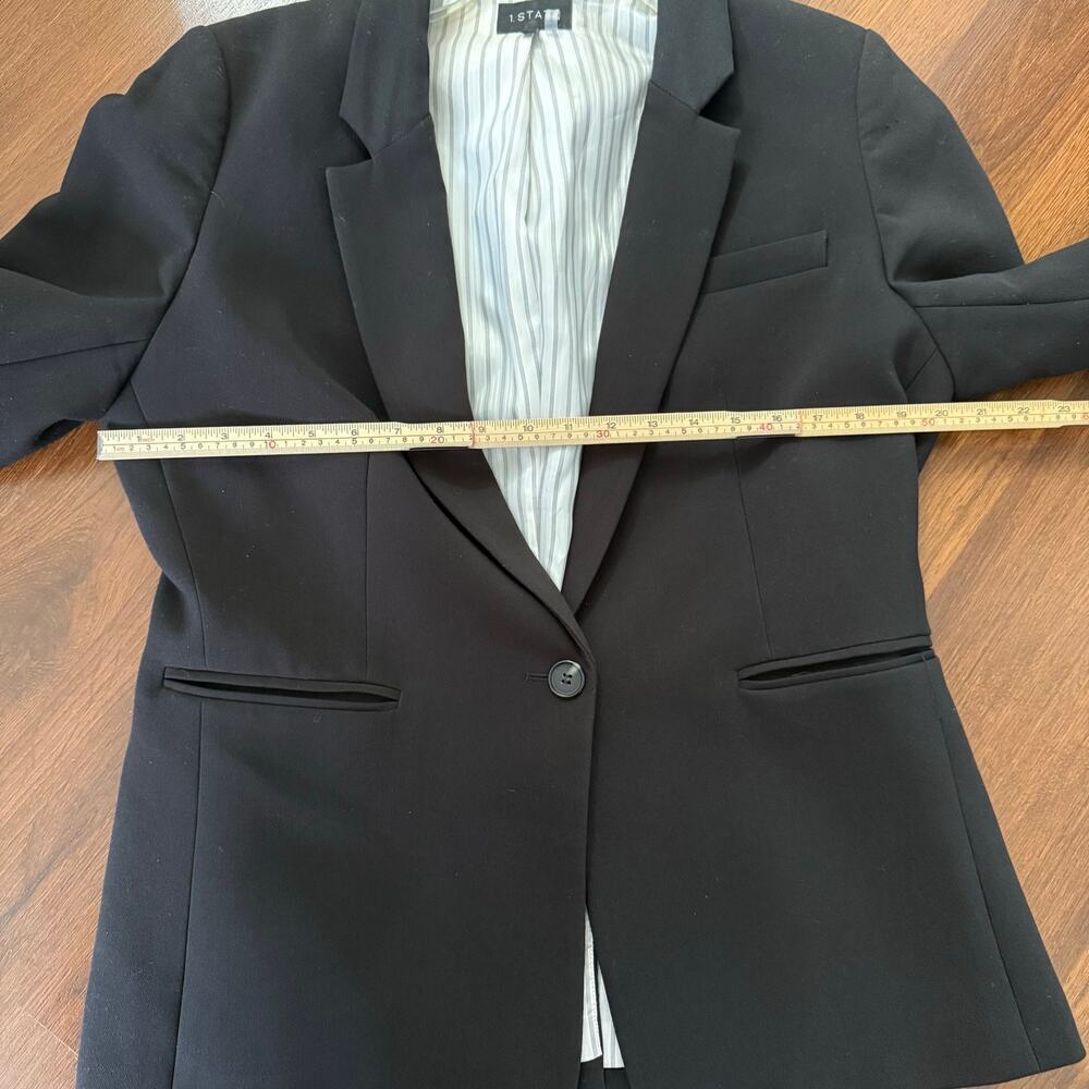 1.State Women Black Single Button Blazer Jacket Stripe Lined Career Office Sz 16 - Picture 6 of 8